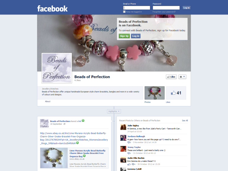 Beads of Perfection (Facebook Page) Website, © EasierThan Website Design